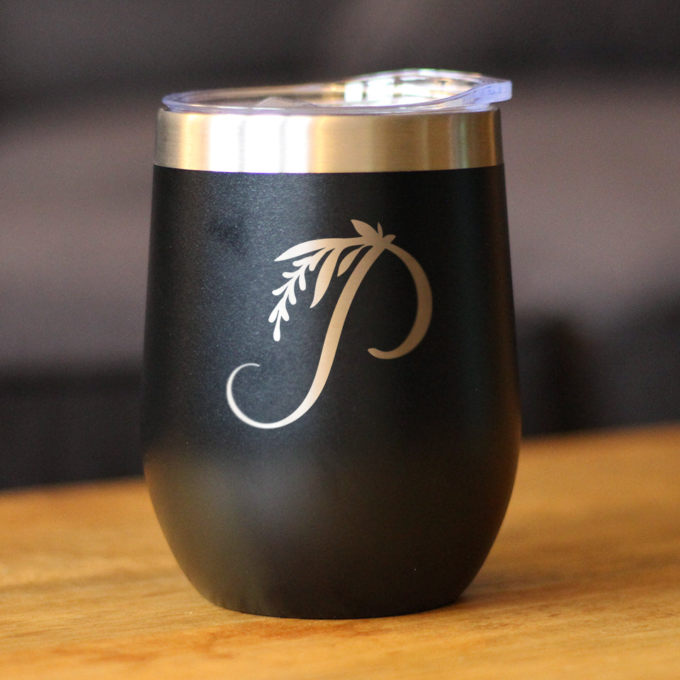Monogram Floral Initial Letter P - Wine Tumbler - Tampa Home & Garden Store