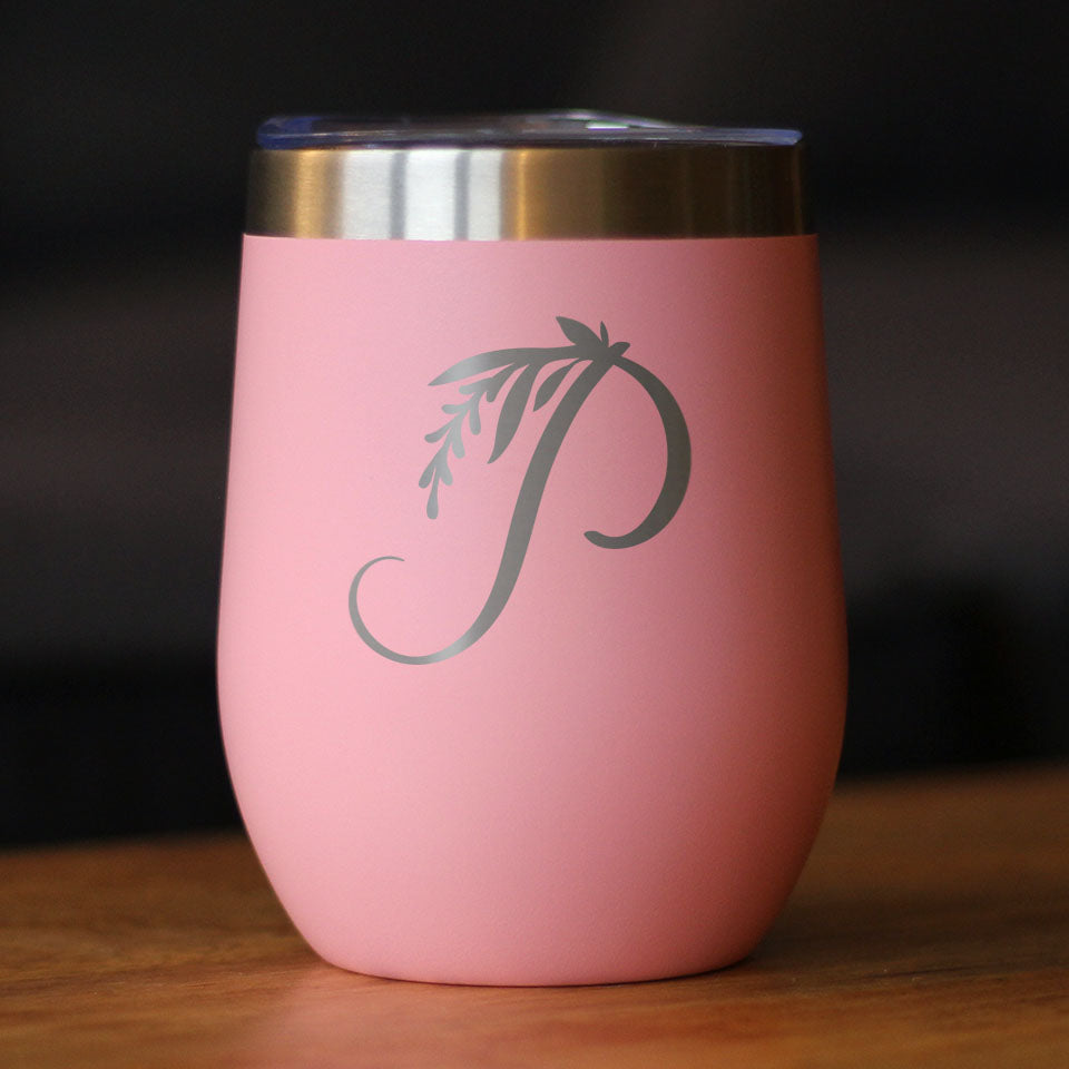 Monogram Floral Initial Letter P - Wine Tumbler - Tampa Home & Garden Store