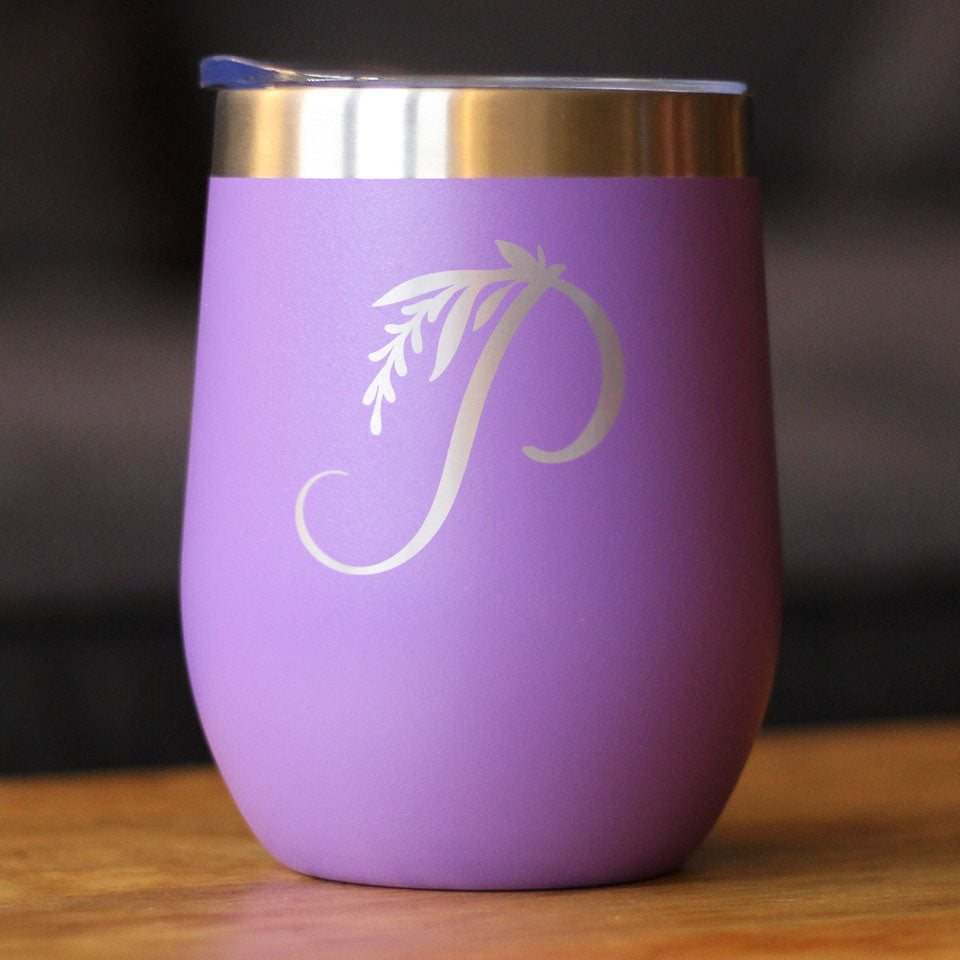 Monogram Floral Initial Letter P - Wine Tumbler - Tampa Home & Garden Store