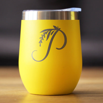 Monogram Floral Initial Letter P - Wine Tumbler - Tampa Home & Garden Store