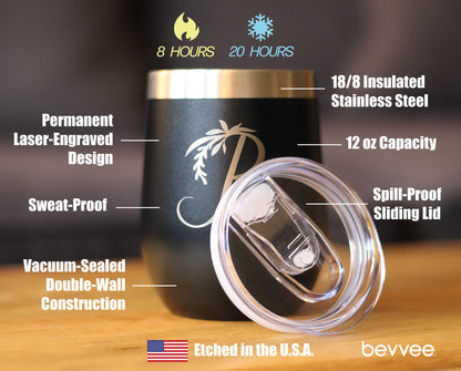 Monogram Floral Initial Letter R - Wine Tumbler - Tampa Home & Garden Store