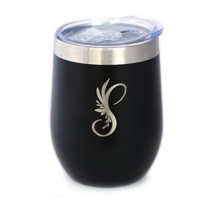 Monogram Floral Initial Letter S - Wine Tumbler - Tampa Home & Garden Store
