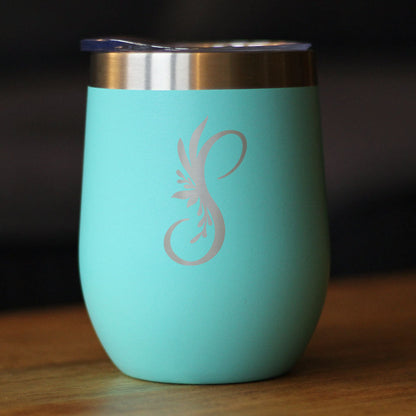 Monogram Floral Initial Letter S - Wine Tumbler - Tampa Home & Garden Store