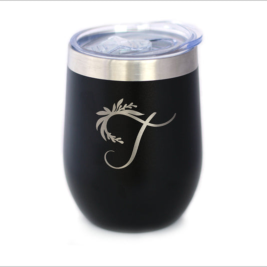 Monogram Floral Initial Letter T - Wine Tumbler - Tampa Home & Garden Store