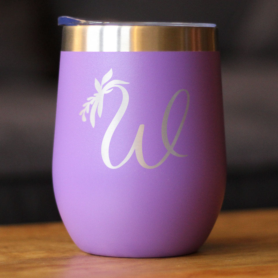 Monogram Floral Initial Letter W - Wine Tumbler - Tampa Home & Garden Store