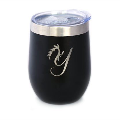 Monogram Floral Initial Letter Y - Wine Tumbler - Tampa Home & Garden Store