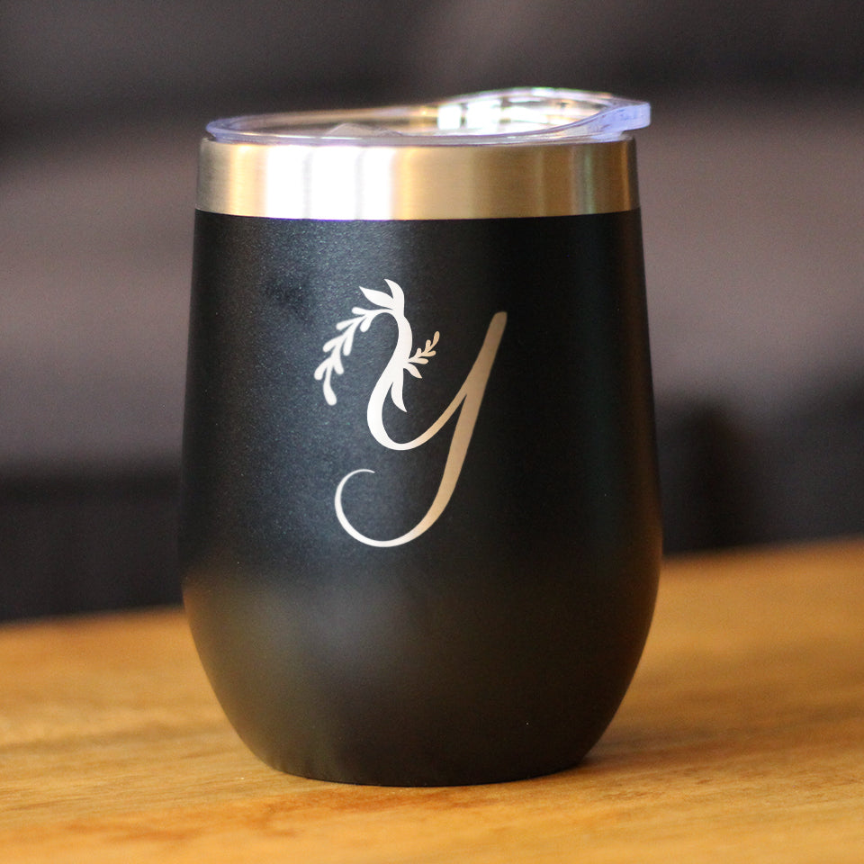 Monogram Floral Initial Letter Y - Wine Tumbler - Tampa Home & Garden Store