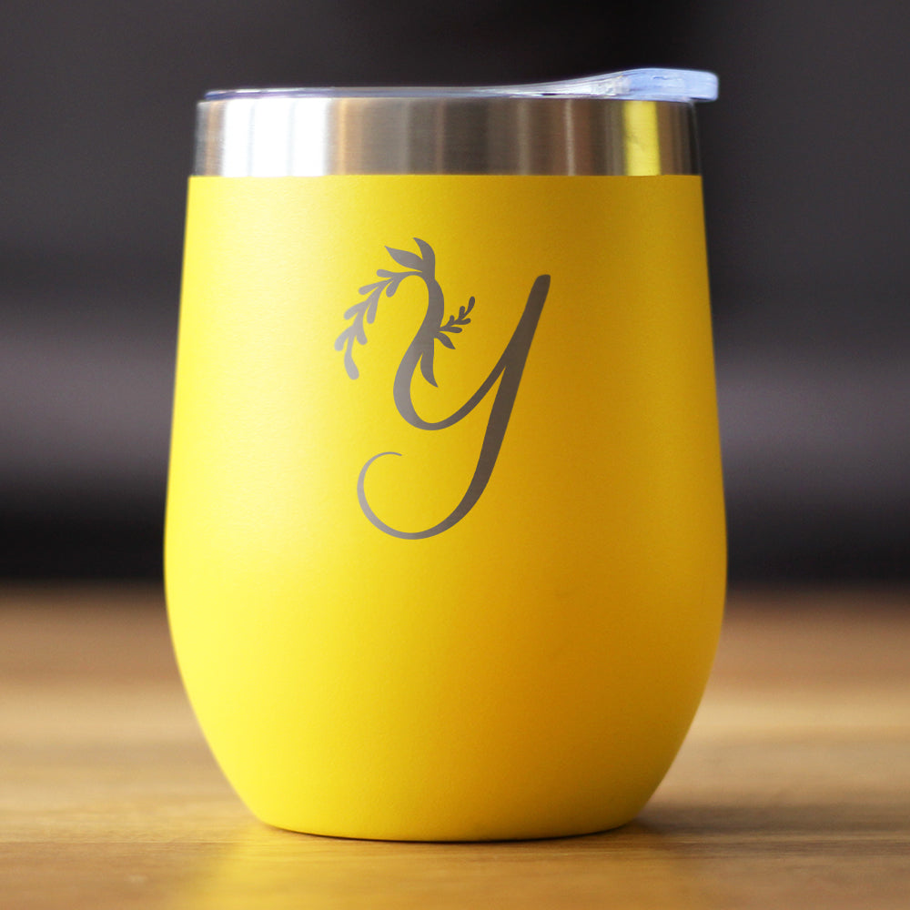 Monogram Floral Initial Letter Y - Wine Tumbler - Tampa Home & Garden Store