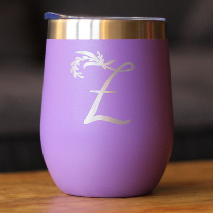 Monogram Floral Initial Letter Z - Wine Tumbler - Tampa Home & Garden Store