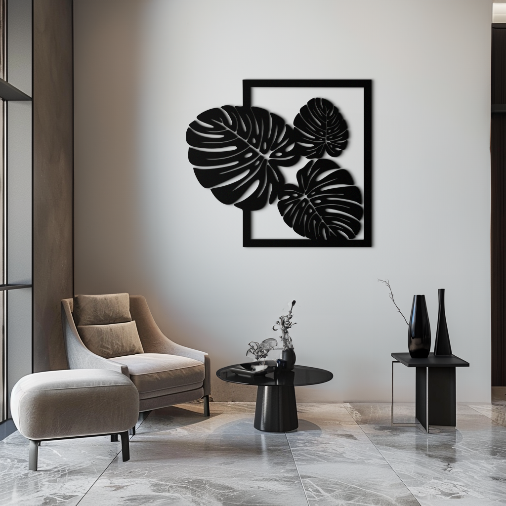 Monstera Leaf Metal Wall Art – Modern Tropical Black Wall Decor for Living Room- KAF552 - Tampa Home & Garden Store