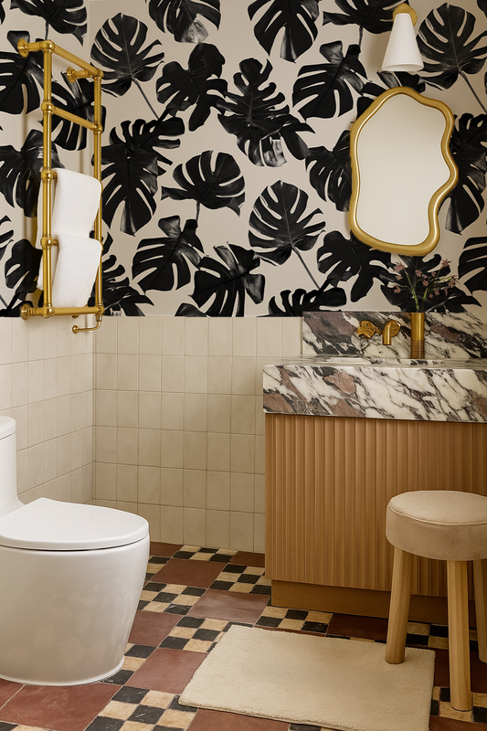 Monstera Leaf Wallpaper, black & off-white - Tampa Home & Garden Store