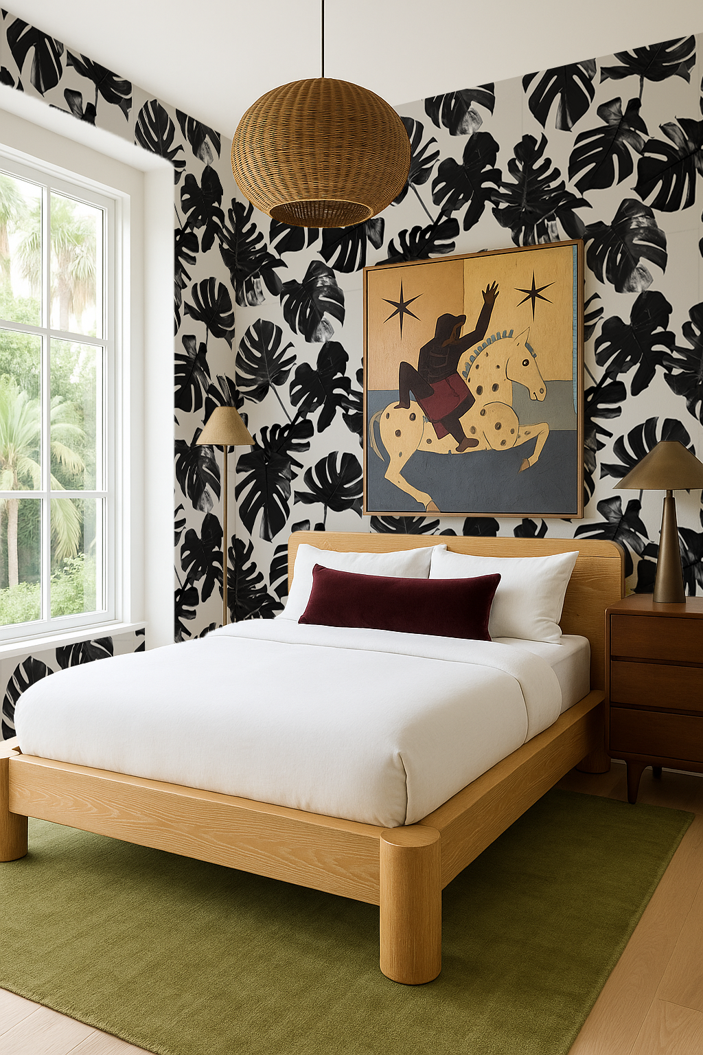Monstera Leaf Wallpaper, black & off-white - Tampa Home & Garden Store