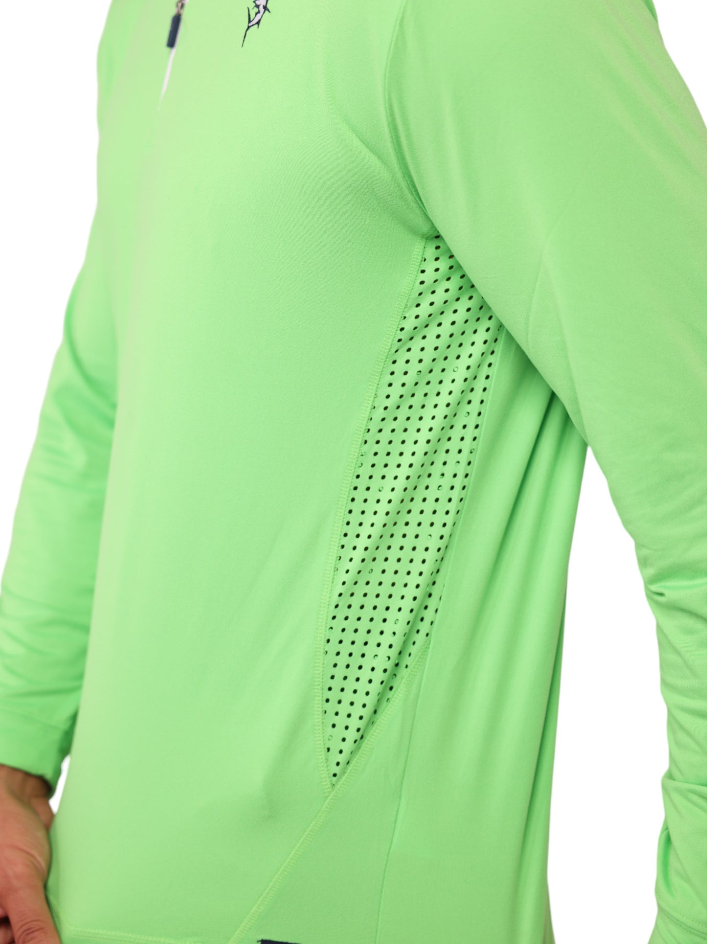 Monterey Performance Quarter Zip long sleeve top lime green with mesh side panel on Tampa Home & Garden Store