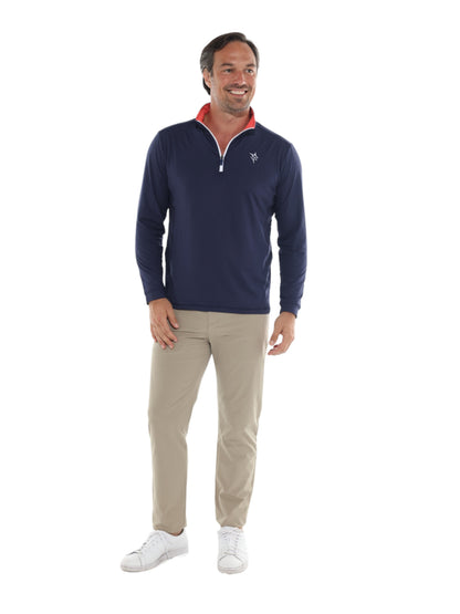 Monterey Performance Quarter Zip navy long sleeve top with white zipper White Water Life on Tampa Home & Garden Store