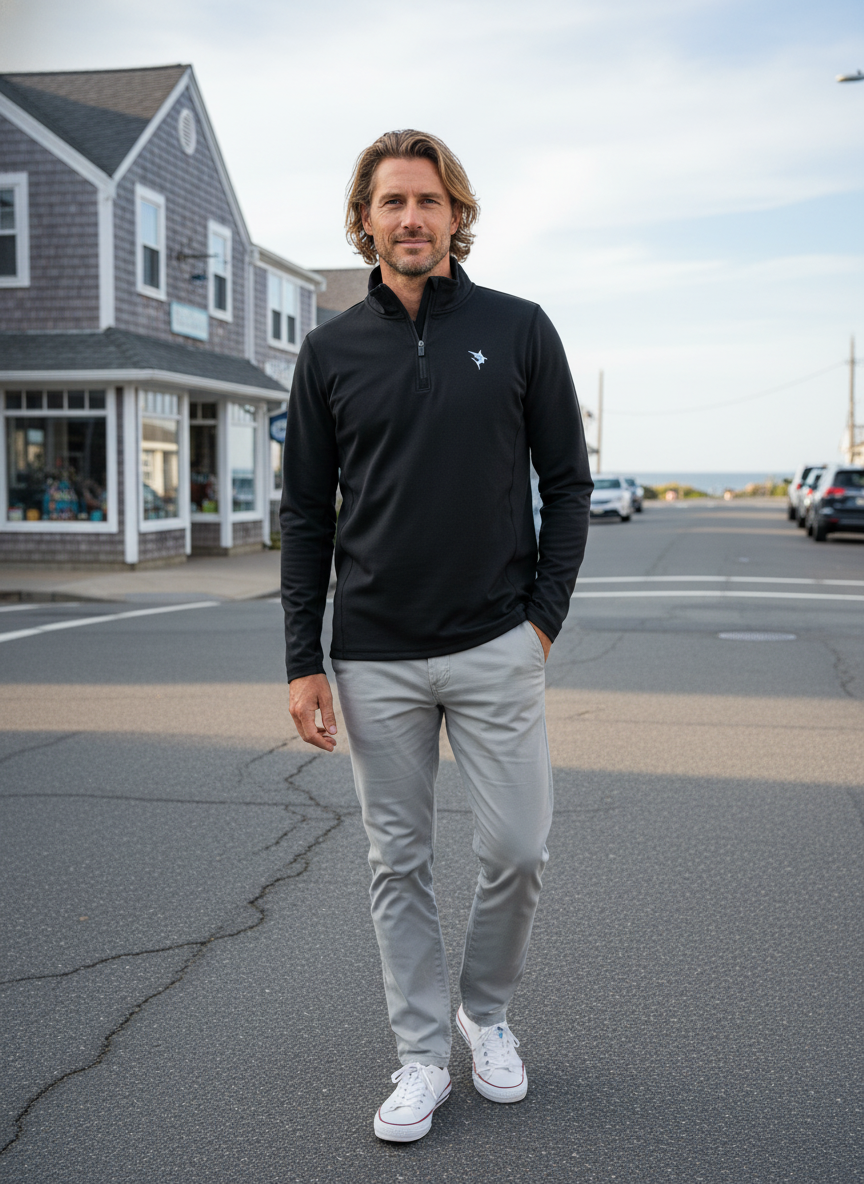 Montauk Quarter Zip Midweight Comfort black pullover by White Water Life on Tampa Home & Garden Store