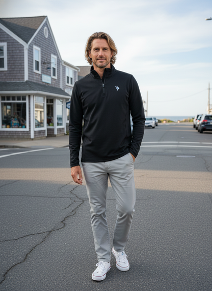 Montauk Quarter Zip Midweight Comfort black pullover by White Water Life on Tampa Home & Garden Store