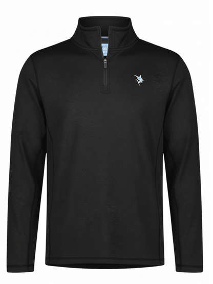 Montauk Quarter Zip Midweight Comfort black fleece by White Water Life with chest logo on Tampa Home & Garden Store