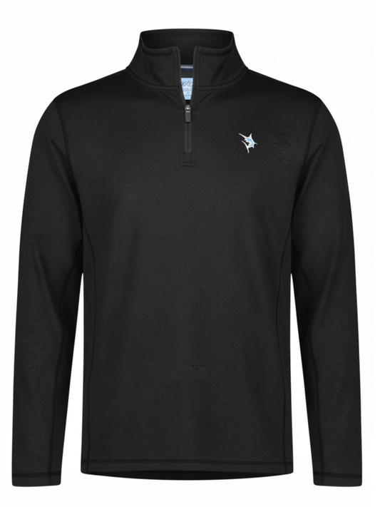 Montauk Quarter Zip Midweight black fleece pullover with stand collar and logo White Water Life on Tampa Home & Garden Store