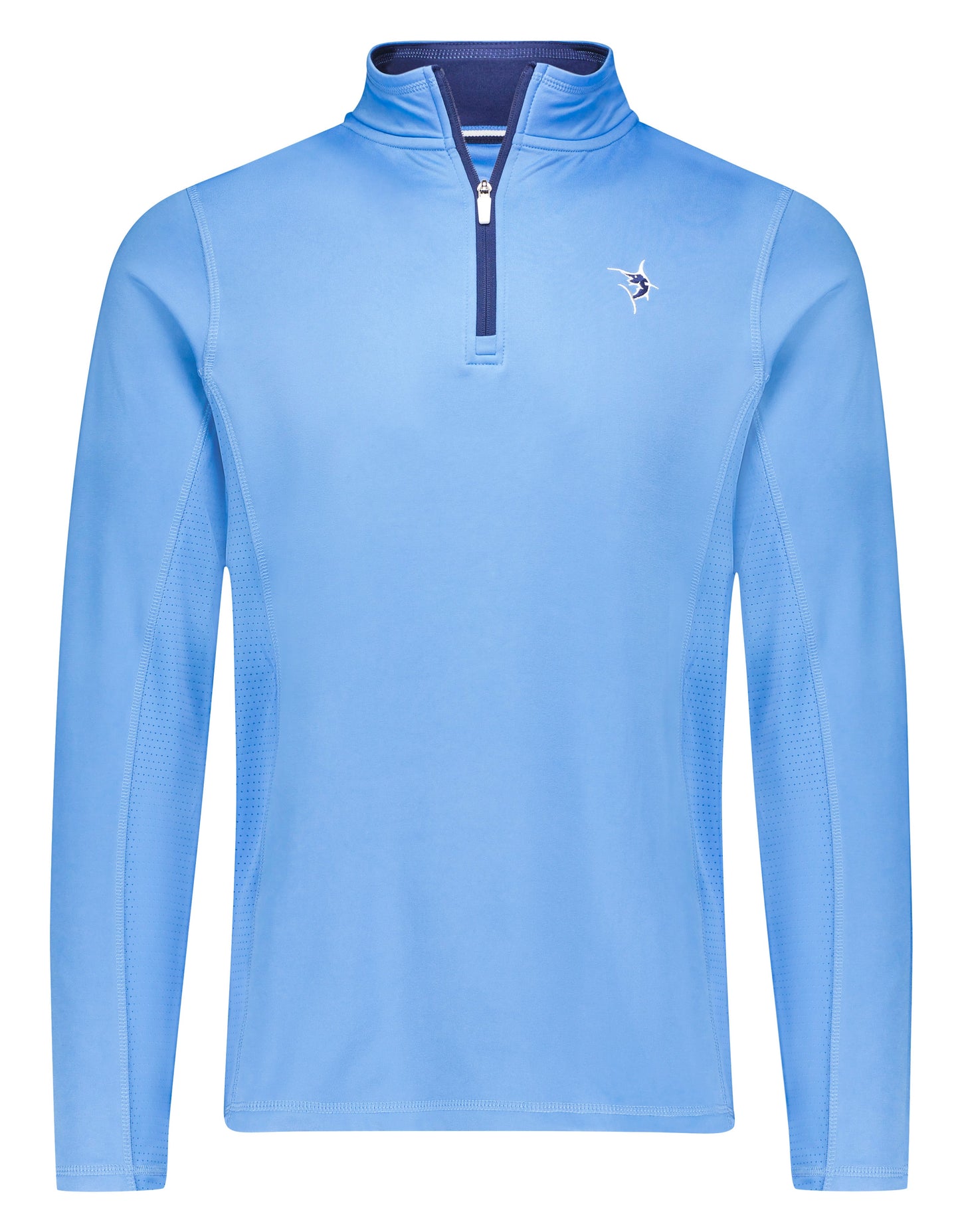 Montauk Quarter Zip Midweight Comfort pullover in light blue with navy zipper by White Water Life on Tampa Home & Garden Store