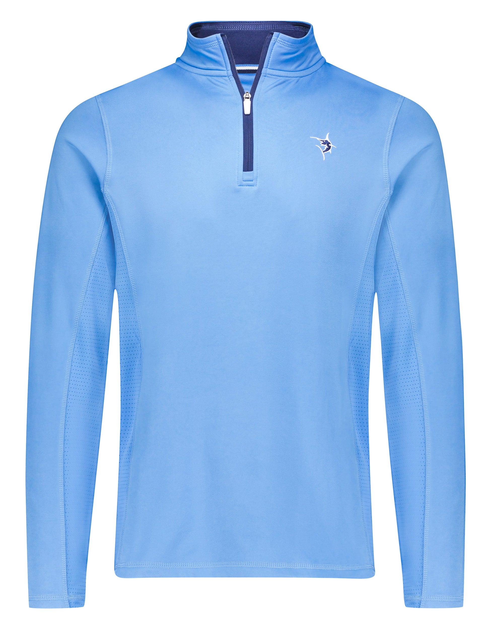 Montauk Quarter Zip Midweight Comfort pullover in light blue with navy zipper by White Water Life on Tampa Home & Garden Store