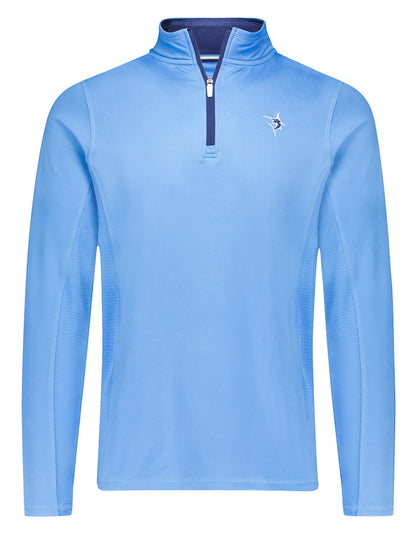 Montauk Quarter Zip Midweight Comfort pullover in light blue with navy zipper by White Water Life on Tampa Home & Garden Store