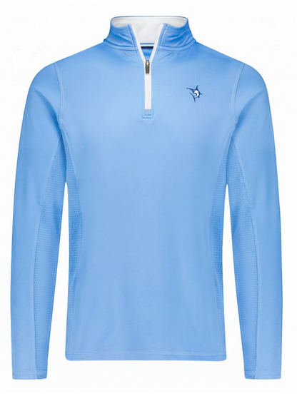 Montauk Quarter Zip Midweight Comfort blue pullover with white zipper by White Water Life on Tampa Home & Garden Store