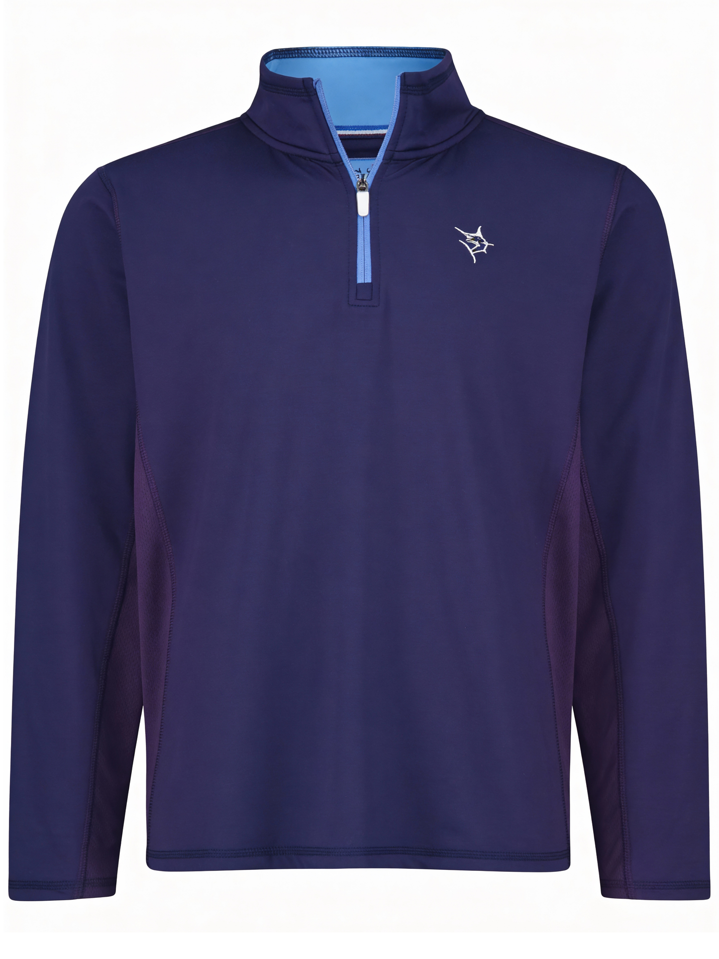 Montauk Quarter Zip Navy pullover with light blue zip placket and White Water Life logo on Tampa Home & Garden Store