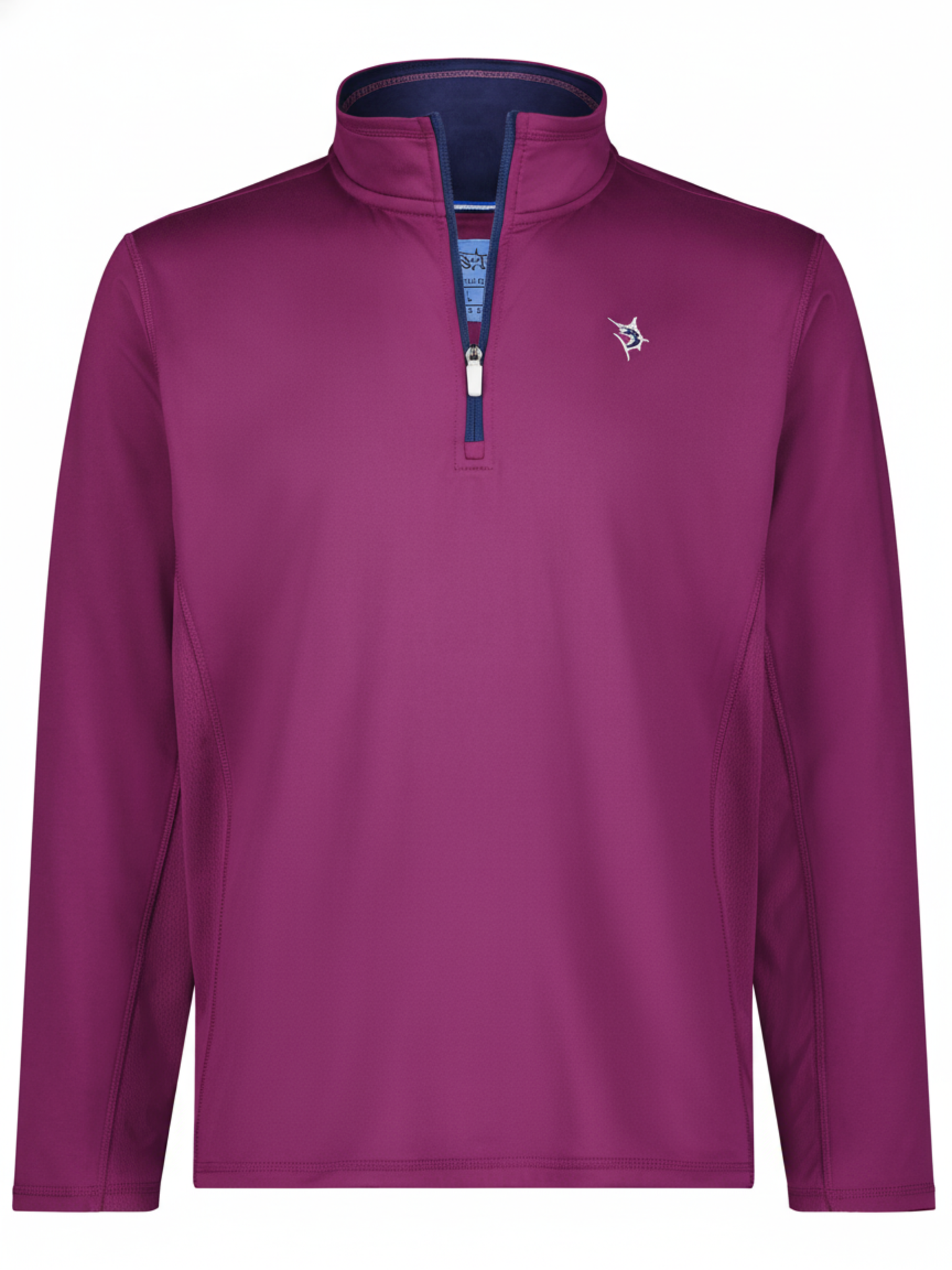 Montauk Quarter Zip Midweight Comfort magenta pullover with blue zipper and White Water Life logo on Tampa Home & Garden Store