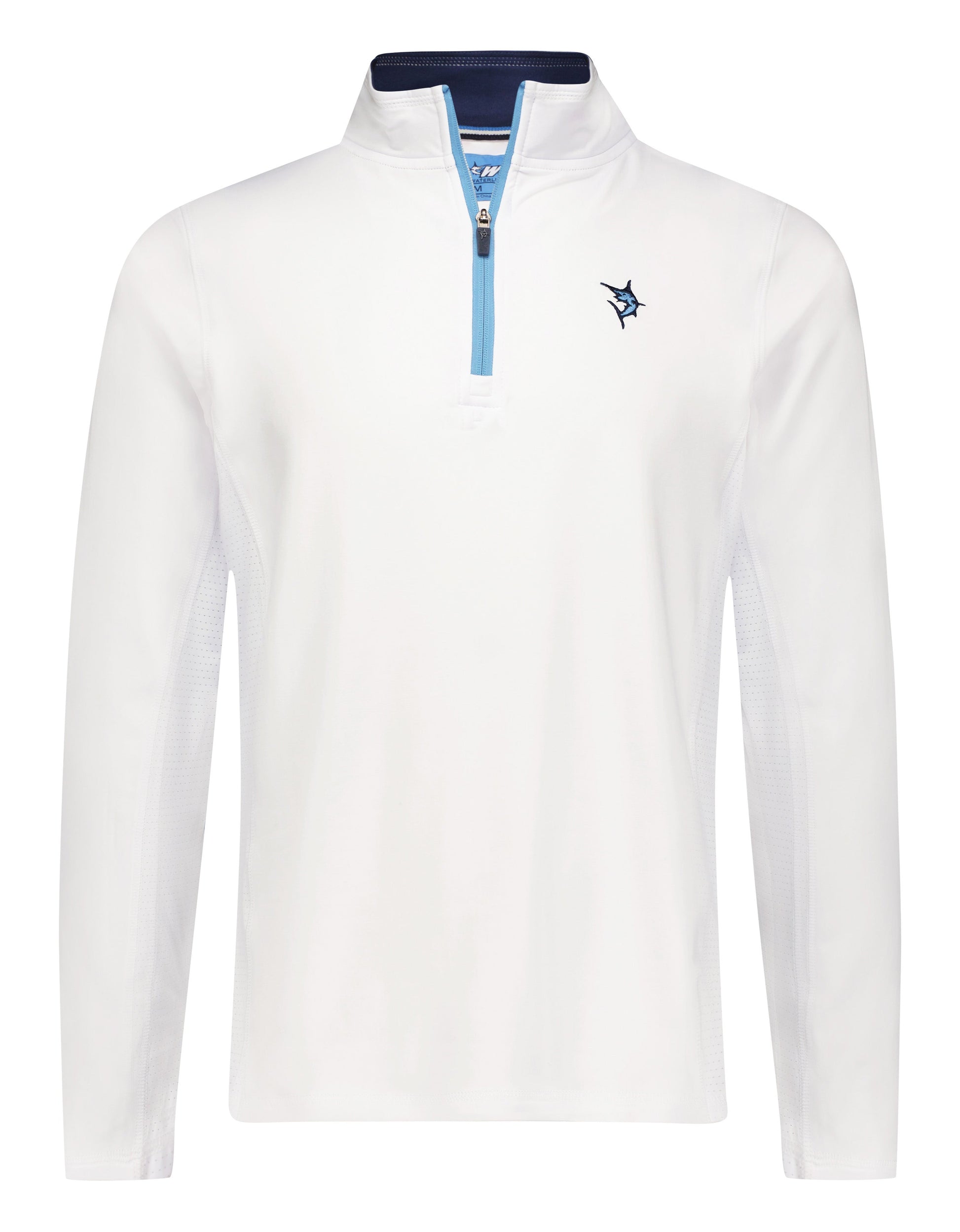 Montauk Quarter Zip Midweight Comfort White Water Life; white with blue zipper chest logo on Tampa Home & Garden Store