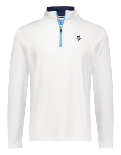 Montauk Quarter Zip Midweight Comfort White Water Life; white with blue zipper chest logo on Tampa Home & Garden Store