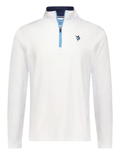 Montauk Quarter Zip Midweight Comfort by White Water Life, white with sky blue zipper on Tampa Home & Garden Store