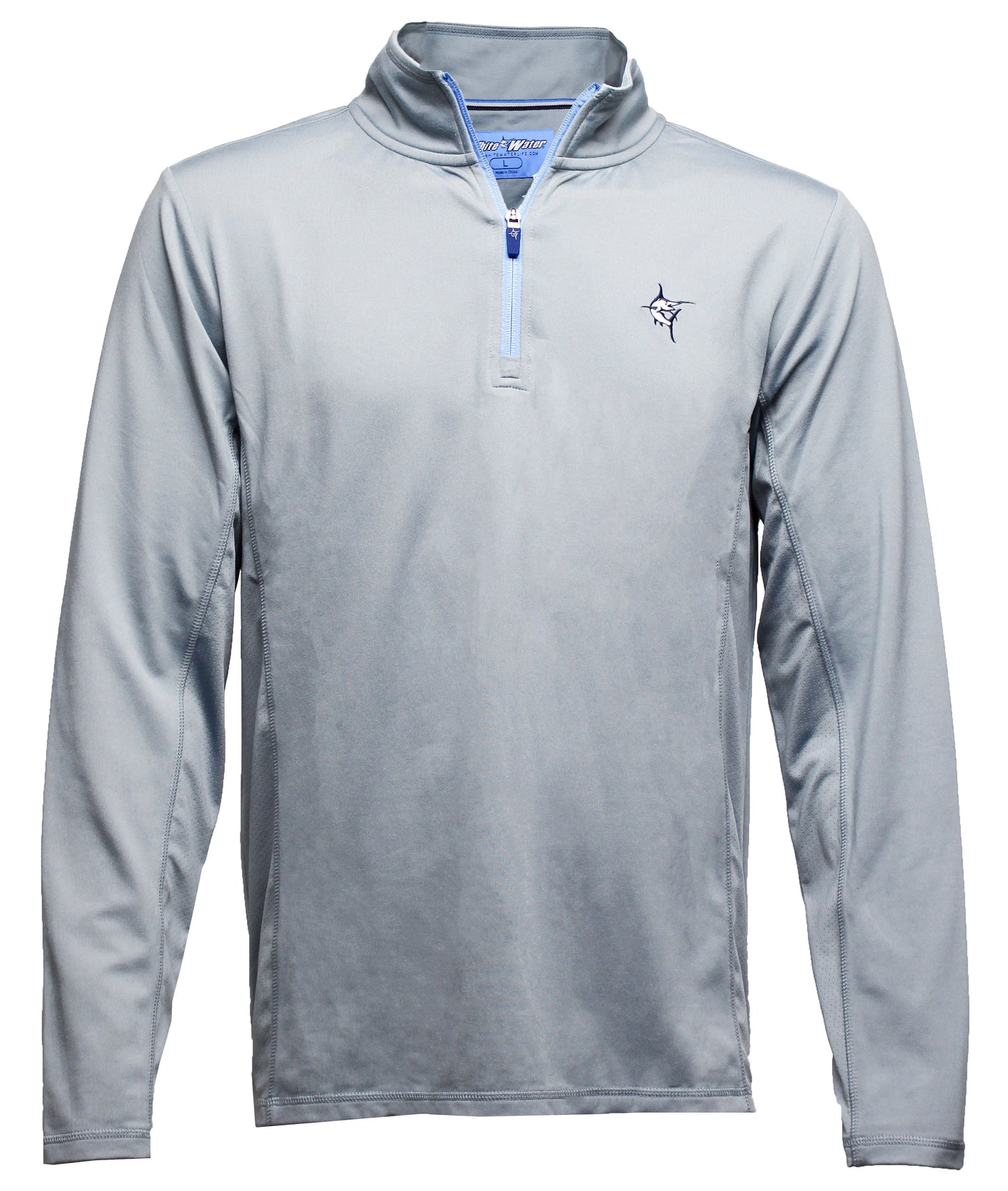 Montauk Quarter Zip by White Water Life, light gray pullover with blue zipper on Tampa Home & Garden Store