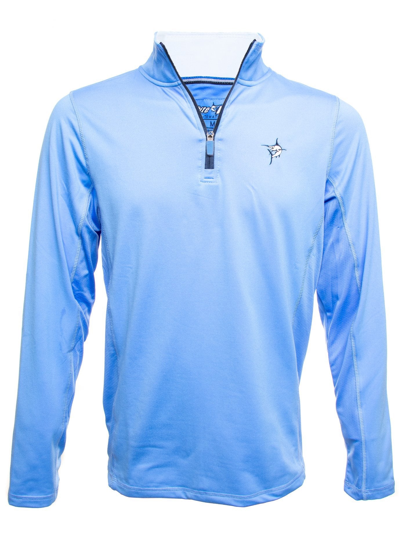 Montauk Quarter Zip Midweight Comfort by White Water Life, light blue with left chest logo on Tampa Home & Garden Store