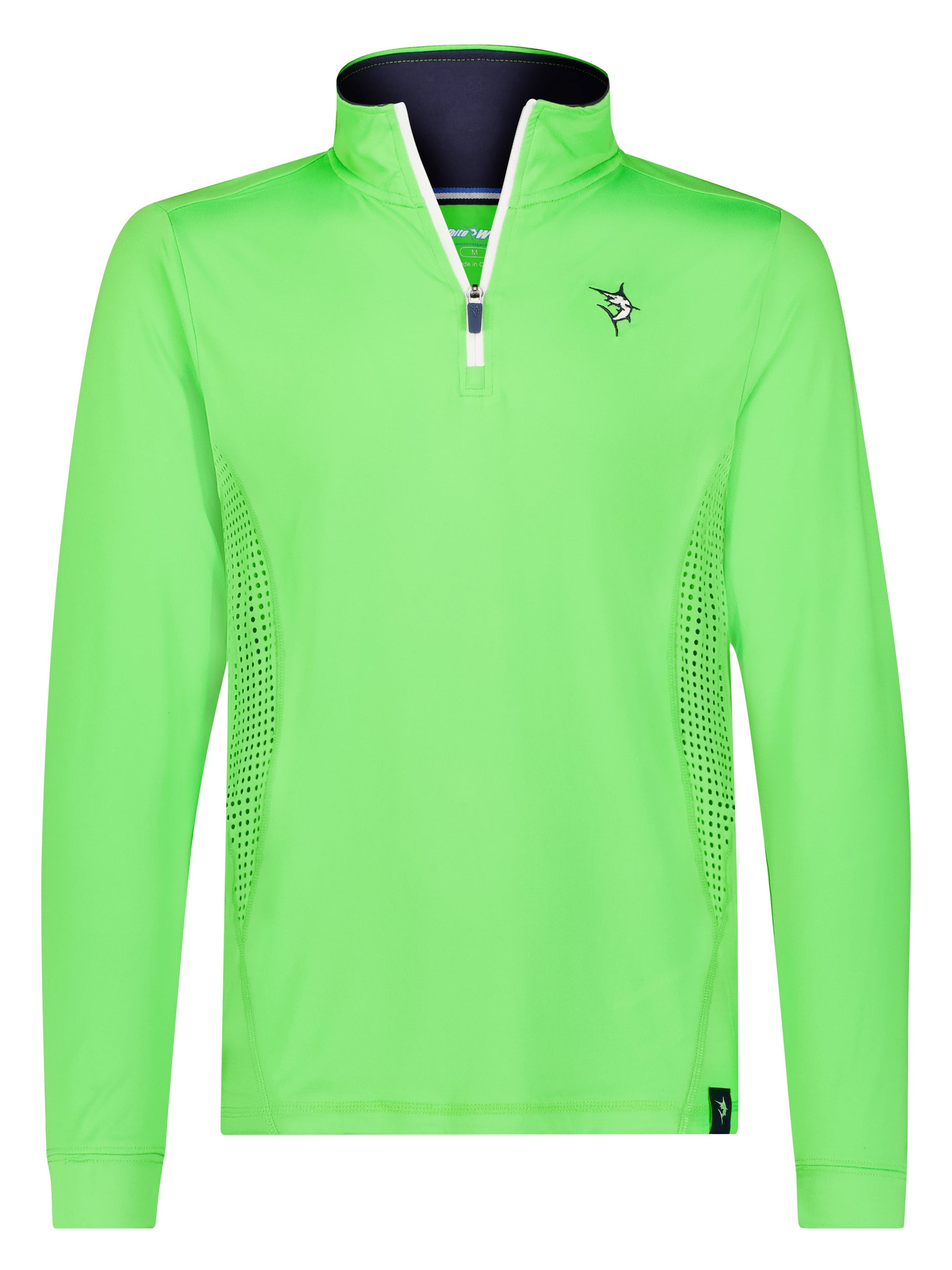 Monterey Performance Quarter Zip neon green long sleeve top with white zipper, White Water Life on Tampa Home & Garden Store