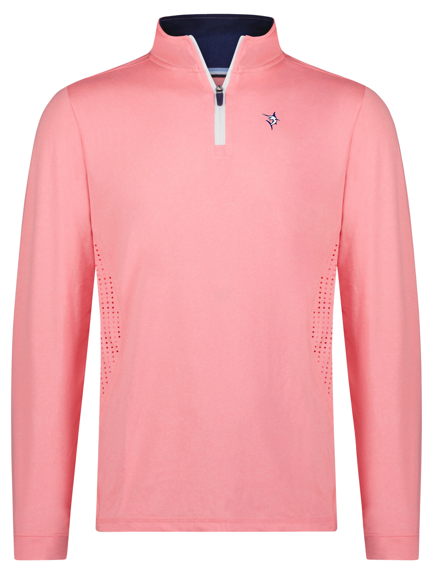 Monterey Performance Quarter Zip pink top with white zipper and navy collar by White Water Life on Tampa Home & Garden Store