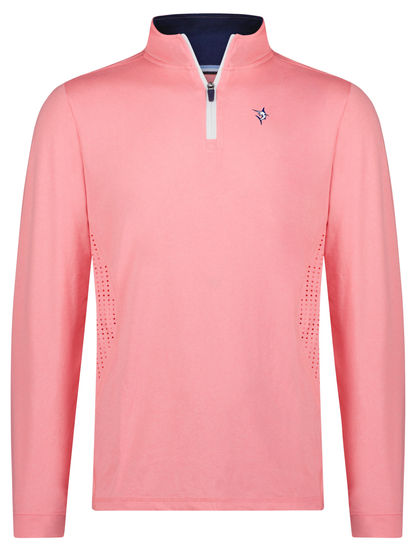 Monterey Performance Quarter Zip pink top with white zipper and navy collar by White Water Life on Tampa Home & Garden Store