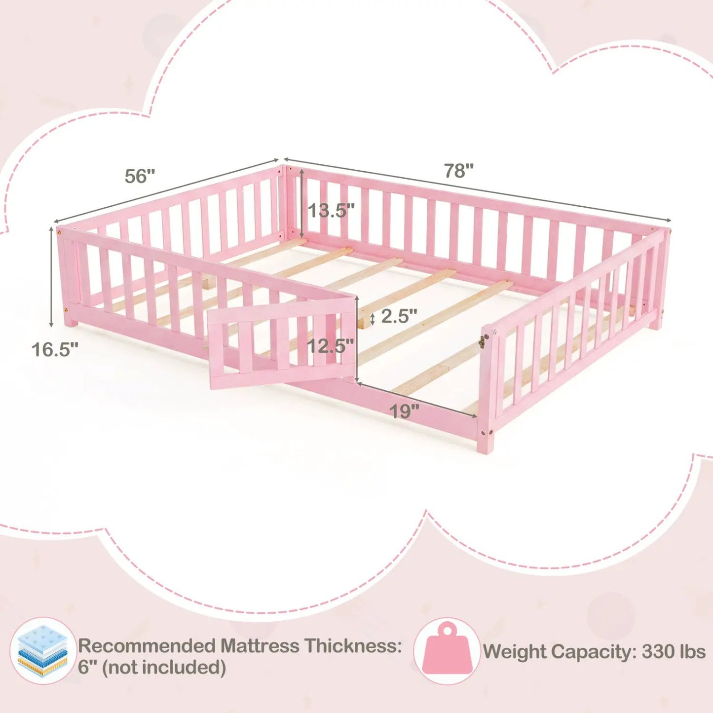 Montessori Toddler Bed With Full Guardrails
