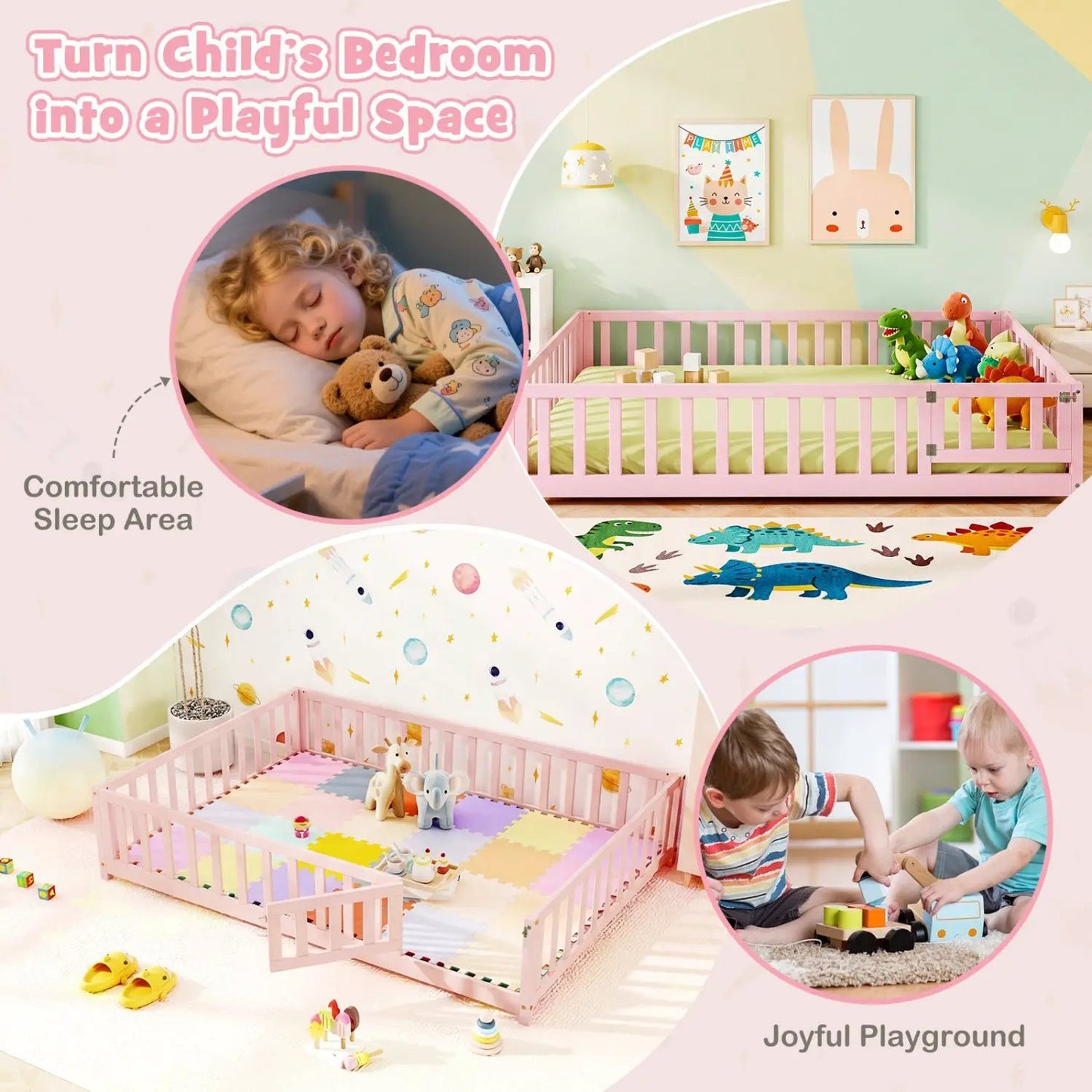 Montessori Toddler Bed With Full Guardrails