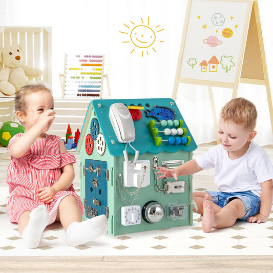 Montessori Play House with Sensory Games and Interior Storage Space-Blue - Tampa Home & Garden Store