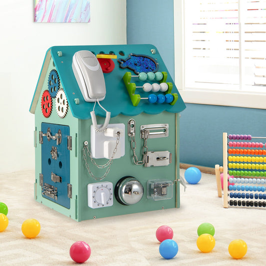 Montessori Play House with Sensory Games and Interior Storage Space-Blue - Tampa Home & Garden Store