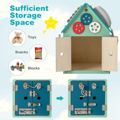 Montessori Play House with Sensory Games and Interior Storage Space-Blue