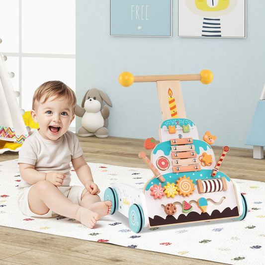 Wooden Baby Walker with Adjustable Heights and Smooth Wheels-White - Tampa Home & Garden Store