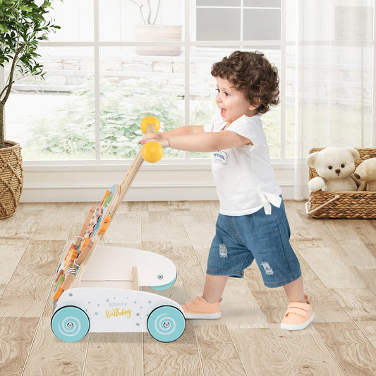 Wooden Baby Walker with Adjustable Heights and Smooth Wheels-White - Tampa Home & Garden Store