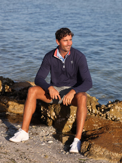 Monterey Performance Quarter Zip navy long sleeve top by White Water Life with chest logo on Tampa Home & Garden Store