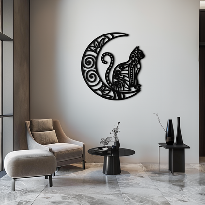 Moon & Cat Metal Wall Art – Mystical Feline Decor - KAF266 - Tampa Home & Garden Store