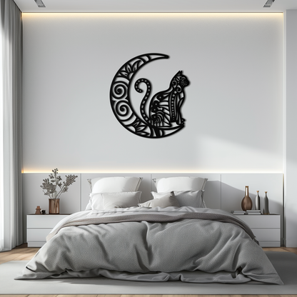 Moon & Cat Metal Wall Art – Mystical Feline Decor - KAF266 - Tampa Home & Garden Store