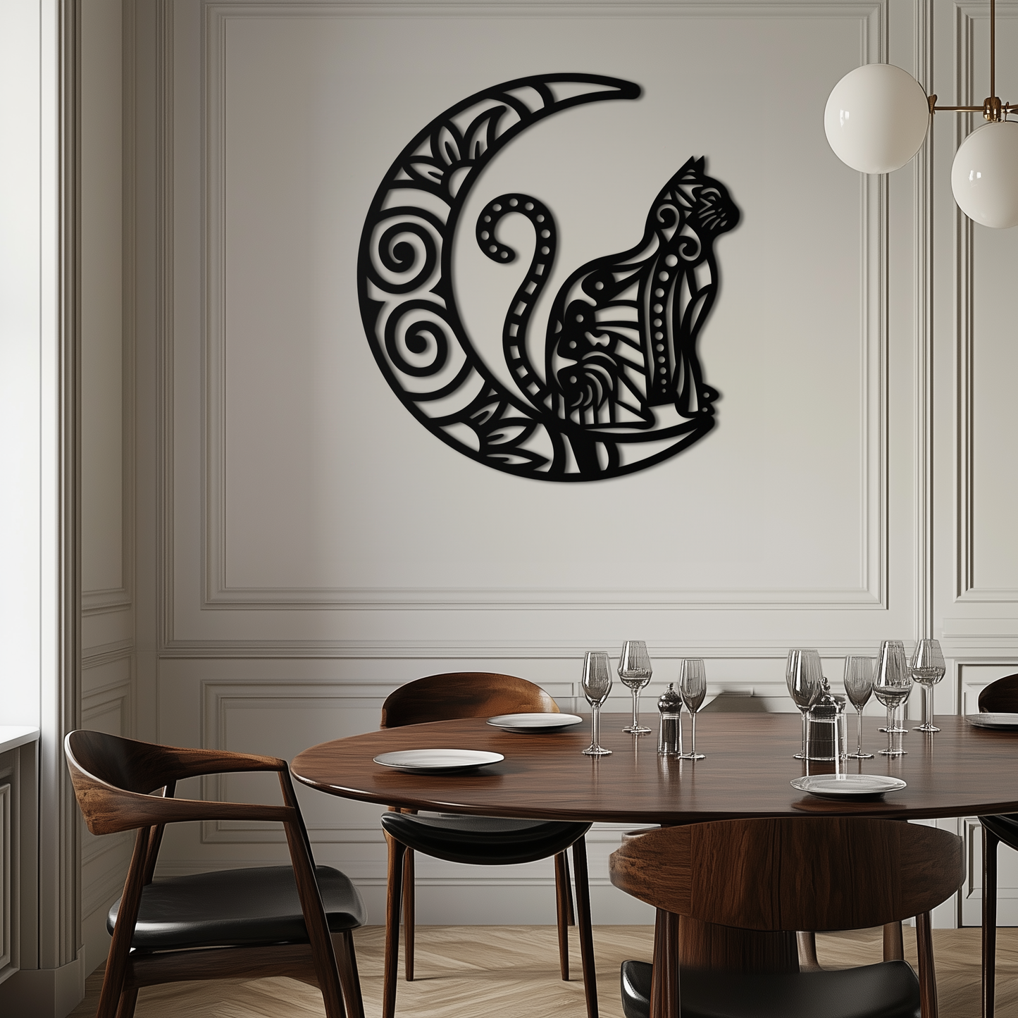 Moon & Cat Metal Wall Art – Mystical Feline Decor - KAF266 - Tampa Home & Garden Store