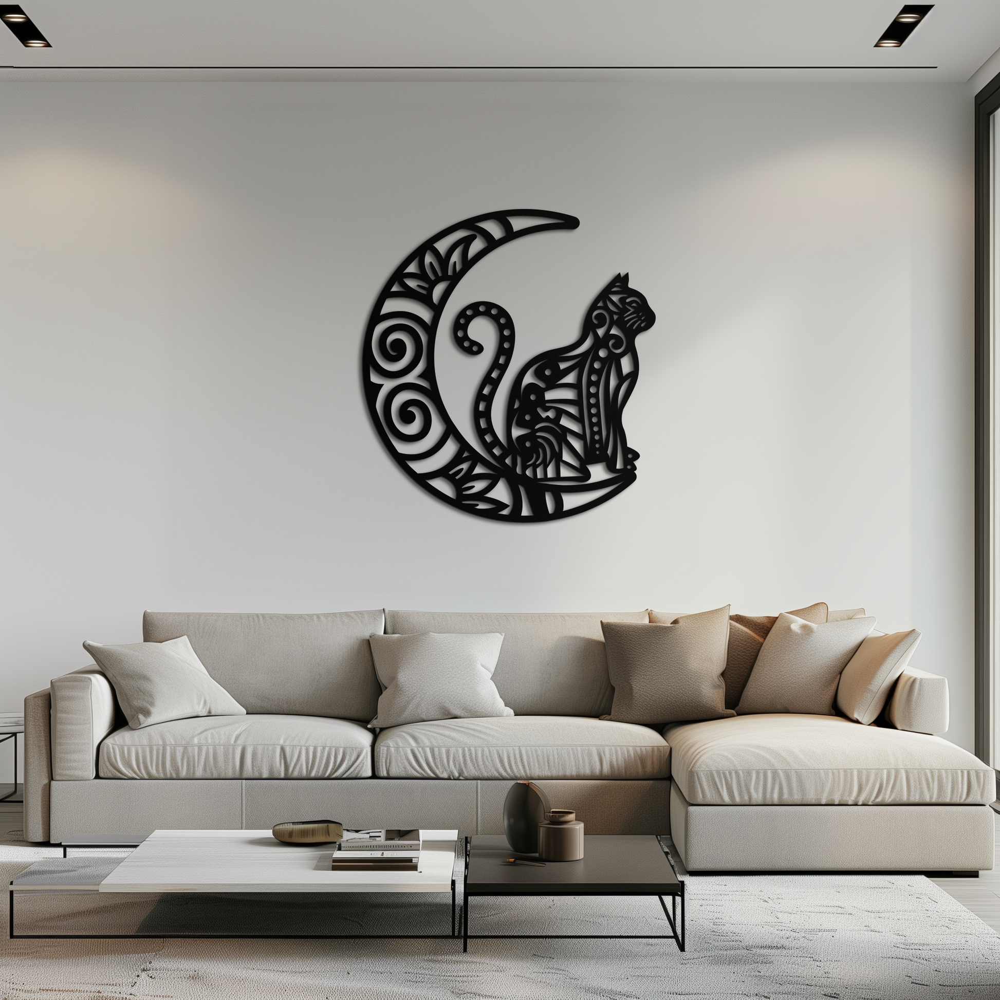 Moon & Cat Metal Wall Art – Mystical Feline Decor - KAF266 - Tampa Home & Garden Store