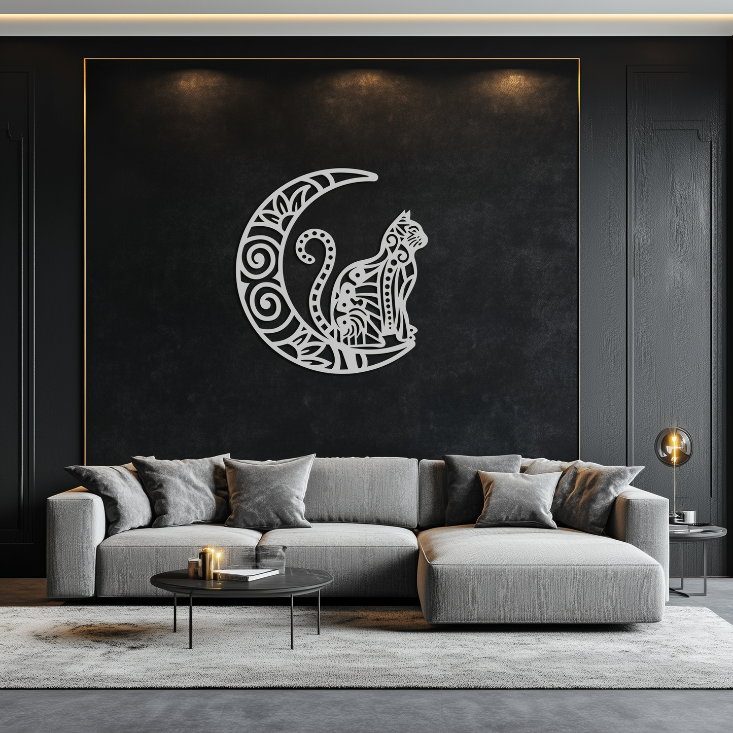 Moon & Cat Metal Wall Art – Mystical Feline Decor - KAF266 - Tampa Home & Garden Store