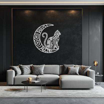 Moon & Cat Metal Wall Art – Mystical Feline Decor - KAF266 - Tampa Home & Garden Store